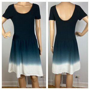 Sandro France Rib Knit Cotton Dress Sz 12 / L / 3 Navy Blue White Ombré